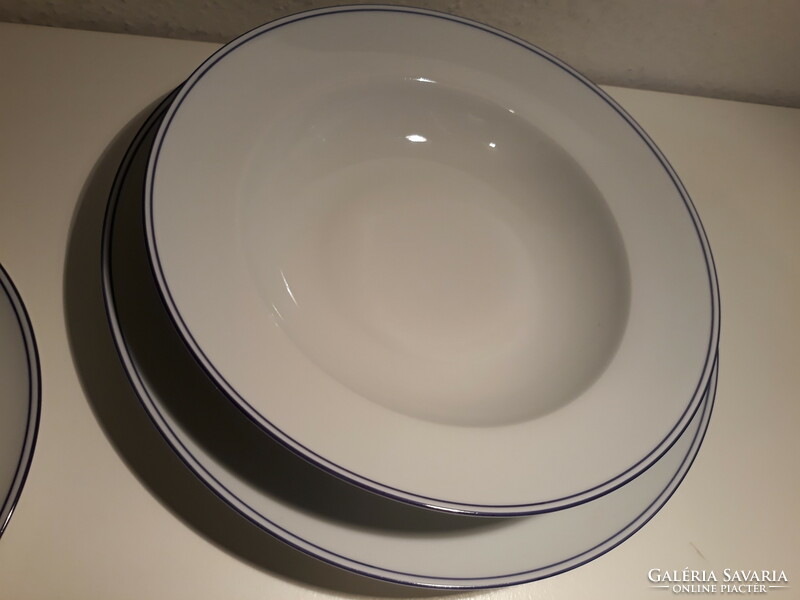 Alföld porcelain blue striped tableware, plate set, 18 pieces