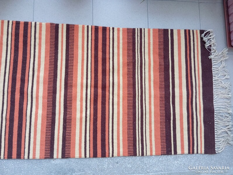 Gyapjú szőnyeg, kézi, iparművészeti vagy népi, 162 x 67 cm rojtokkal 190 cm - hibátlan