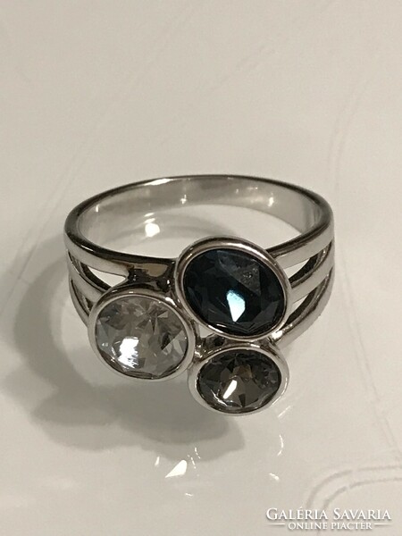 Stainless steel ring with polished sapphire, smoky quartz and zircon colored crystals, 20 mm inner diameter