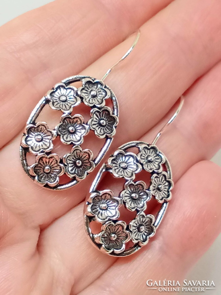 Filigree oval floral silver-plated earrings 49