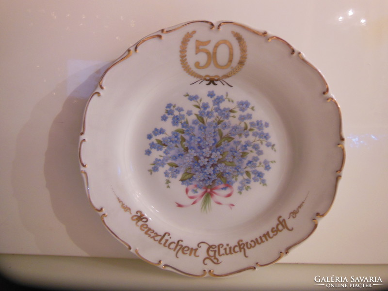 Plate - 50th Birthday - marked - 25 cm - old - porcelain - German - flawless