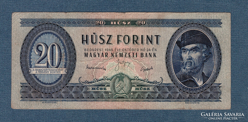 20 Forint 1949 F a Rákosi címeres huszas