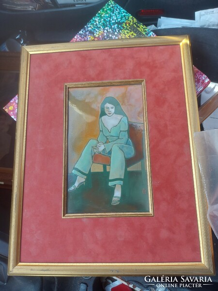 Fire enamel picture of Éva Tasnádi, ready for the wall, perfect!