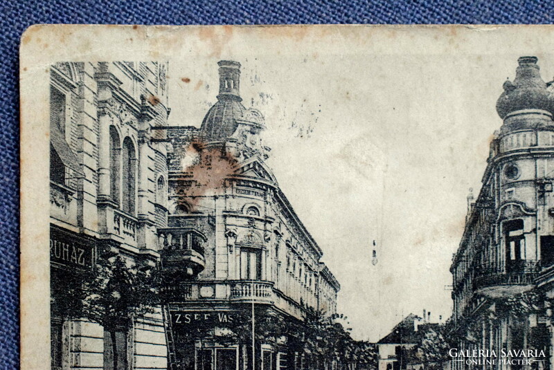 Pápa - kossuth lajos street / shops - antique photo postcard 1918