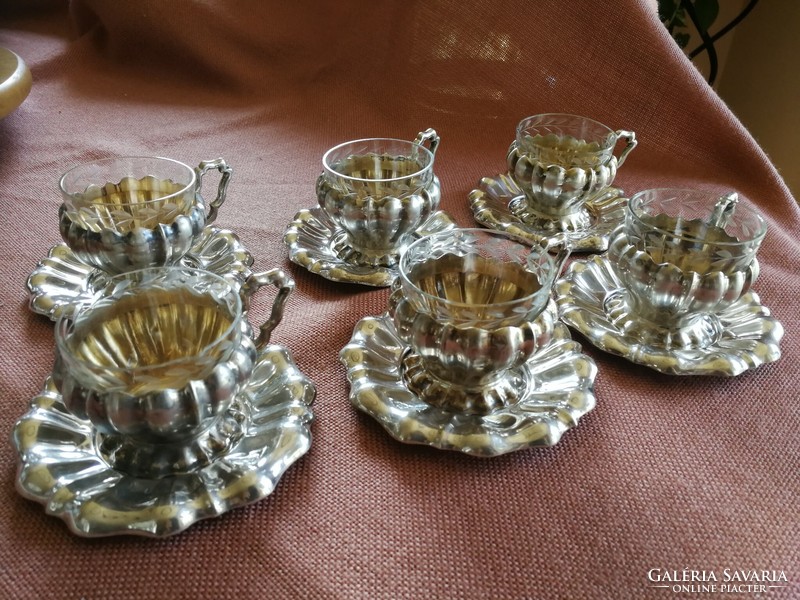 Silver coffee set (6 pieces) with polished glass insert