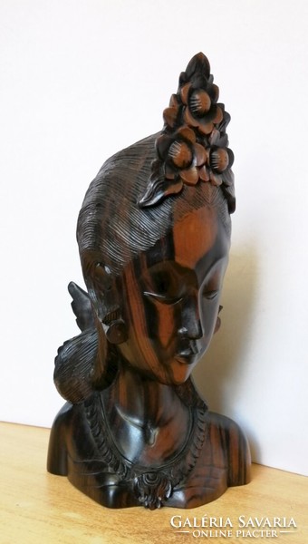 Exotic princess, hard dark stained teak wood bust