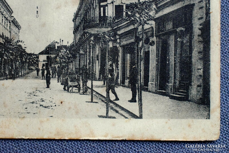 Pápa - kossuth lajos street / shops - antique photo postcard 1918