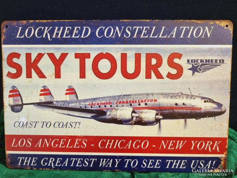 Repülő gépes dekorációs  Vintage fém tábla ÚJ! (3)