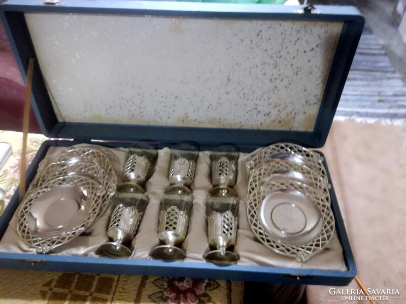 English vintage drinking metal-glass set in original box - art&decoration