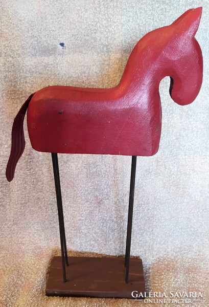 Vintage horse carved from mango wood with patina ornament