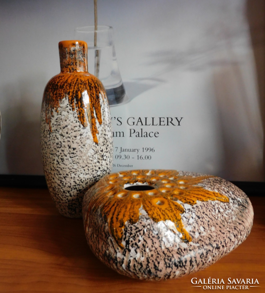 Retro ceramic craftsman vase 23 cm and ikebana pebble bowl