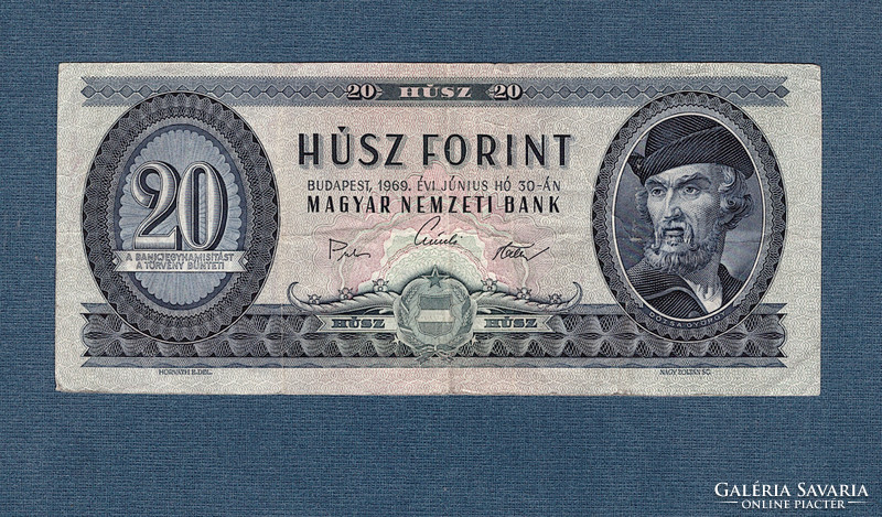 20 Forint 1969 Elcsúszott nyomat az Ötödik Kádár címeres huszas