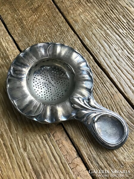 Antique silver-plated alpaca art nouveau tea strainer