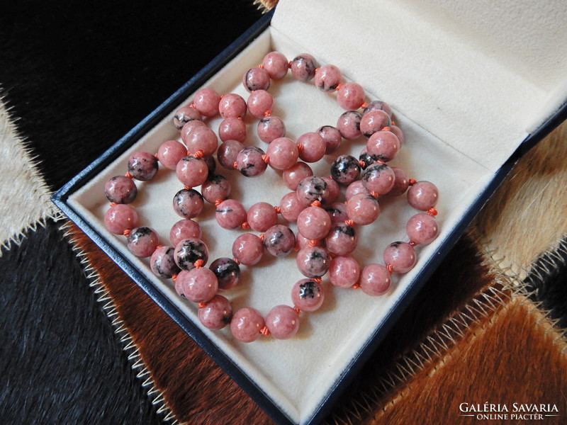 Old rhodonite mineral bead string, without clasp