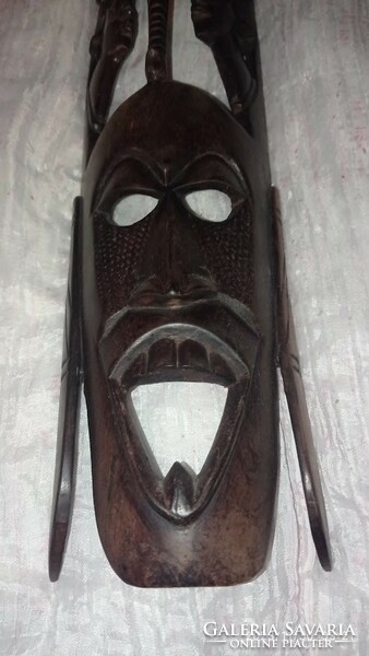 African mask carved wooden wall decoration with elephants