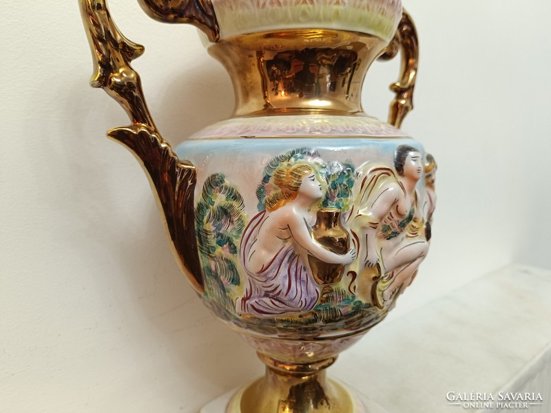 Antik capodimonte Capo di monte dúsan aranyozott sokalakos porcelán fedeles váza 914 8490