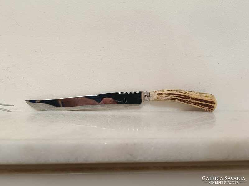 Antique hunter antler-handled meat serving set meat fork knife kitchen tool box 844 8486
