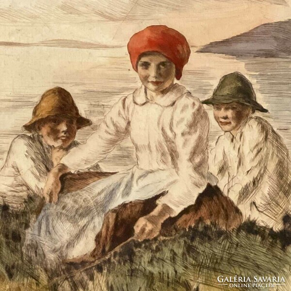 Prihoda István: Libapásztor gyermekek a folyóparton (F625)