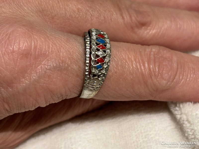 Gyönyörű jelzett  EZÜST zománcfestéses gyűrű.3.8 gramm 59-és méret!