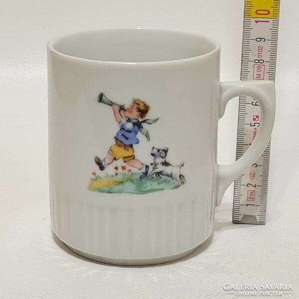 Zsolnay trumpeter boy with dog porcelain mug (2989)