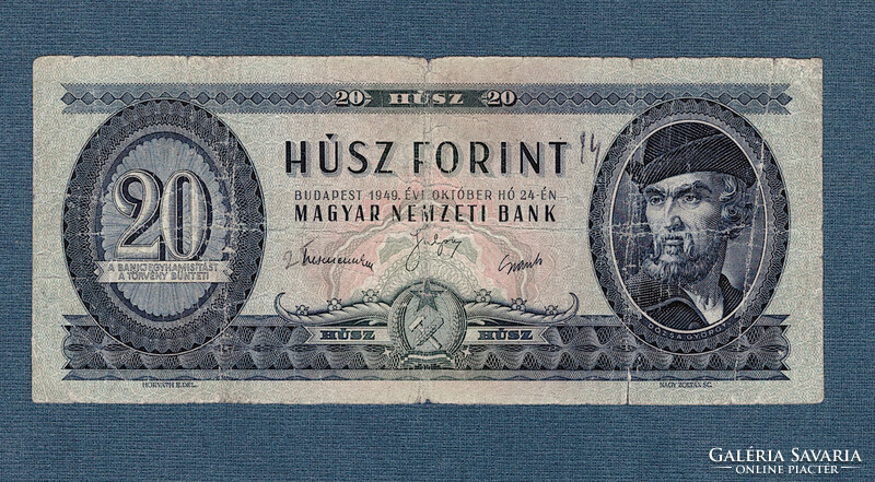 20 Forint 1949 a Rákosi címeres huszas