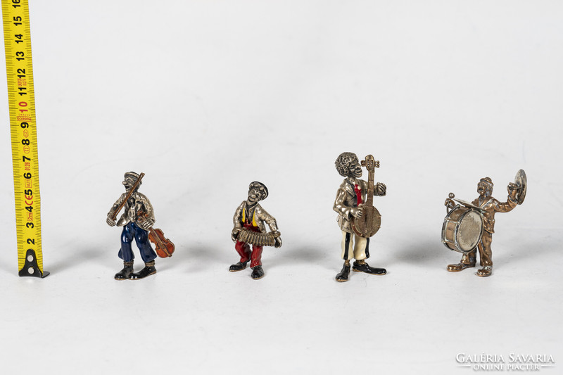Ezüst miniatűr zenélő bohóc - bendzsóval