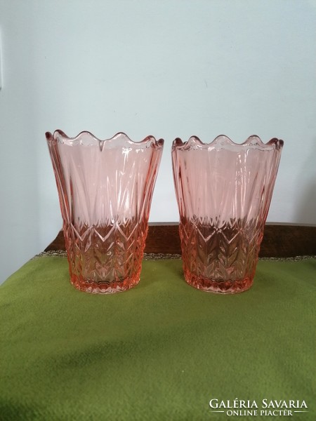 Pair of thick-walled pink glass vases