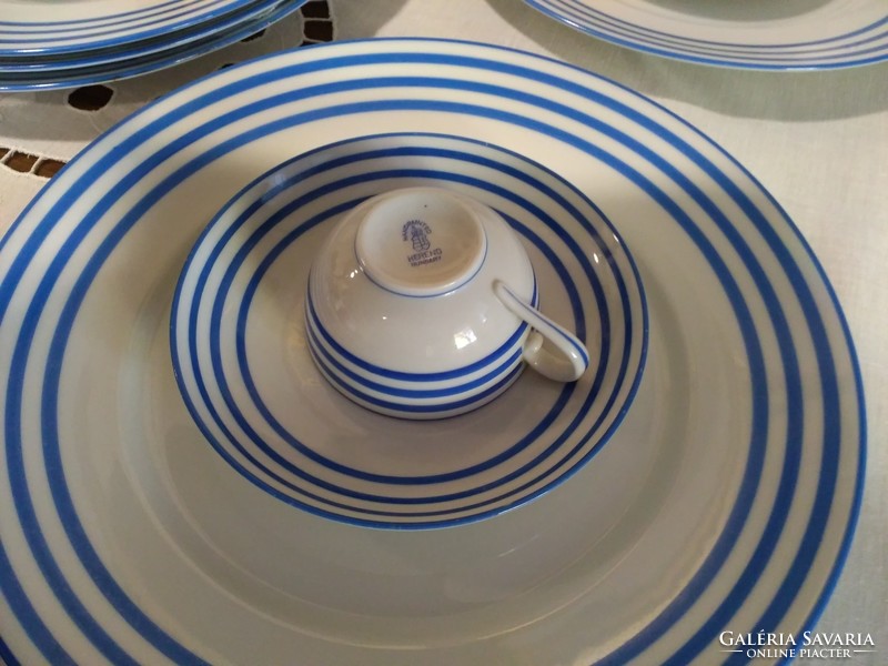 Ó herendi tizenkét személyes csíkos porcelán étkészlet az 1920-as évekből!