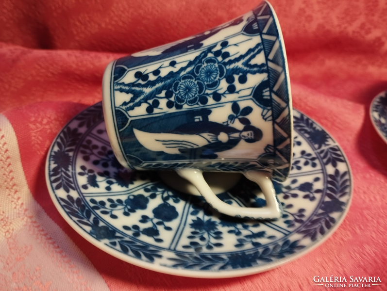 Blue and white Japanese porcelain cup with bottom, 2 pairs