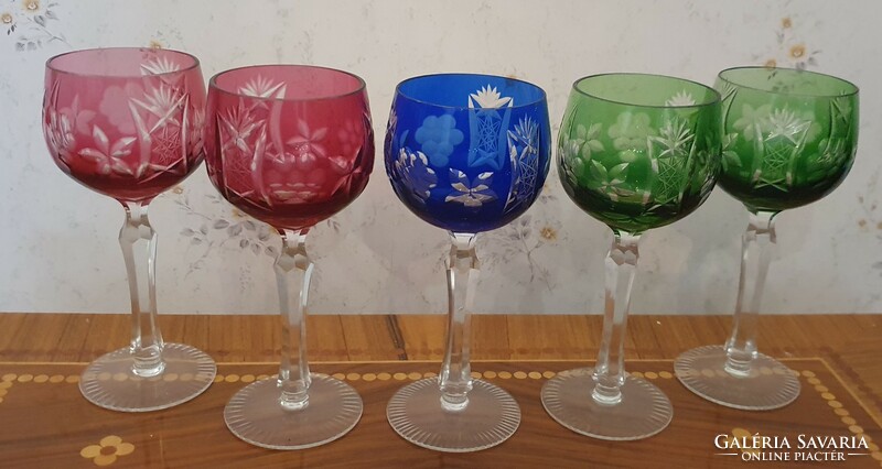 Czech colored crystal wine glasses with 5 pcs