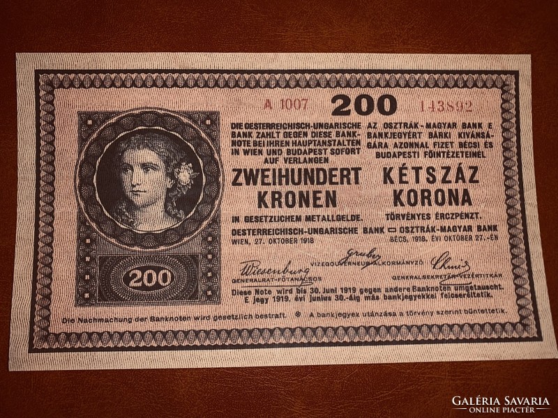 200 Korona 1918 okt.27 Wien-Budapest UNC MÁSOLAT