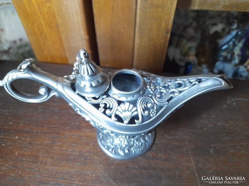 Pewter decorative /aladdin genie miracle lamp/ with candle.