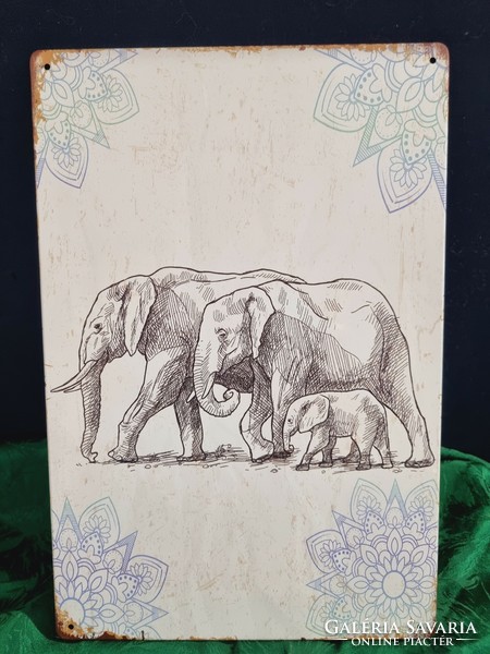 Indiai elefánt - mandala  Vintage fém tábla ÚJ! (43)