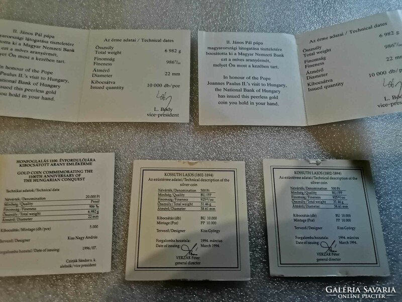 5 different coin certificates