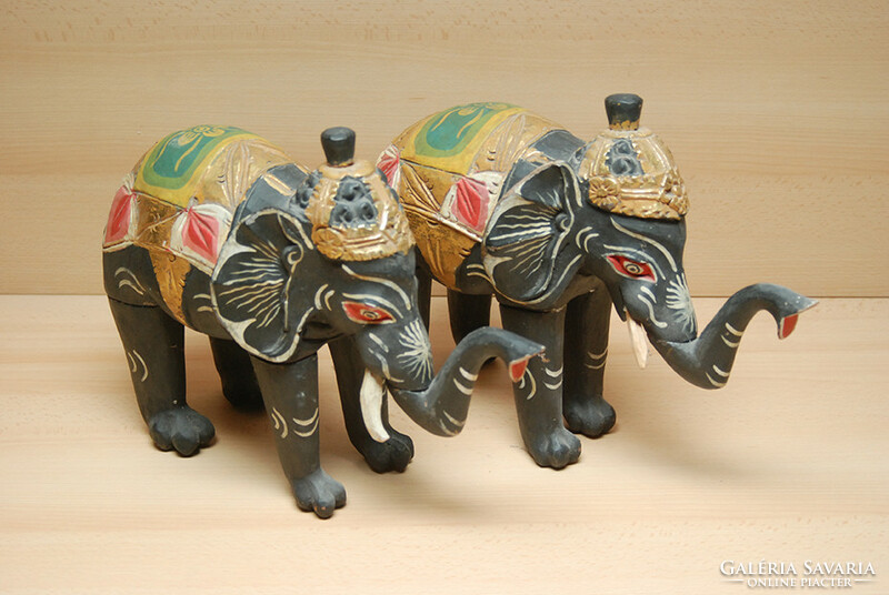 Pair of Far Eastern hand-painted carved elephants