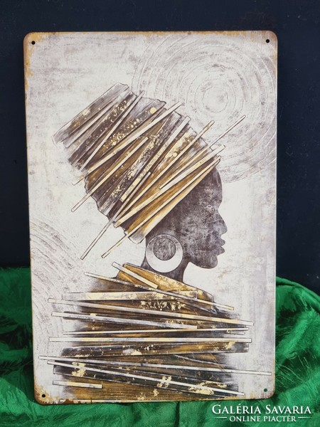 Afrikai nő Vintage fém tábla ÚJ! (40-7379)