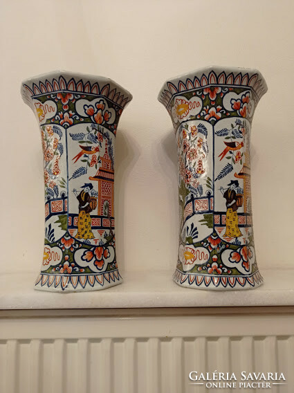 Antique Delft porcelain vase 2 pcs Chinese motif Delft tin-glazed earthenware 8636