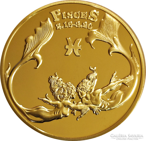 Gold-plated horoscope medal - Pisces