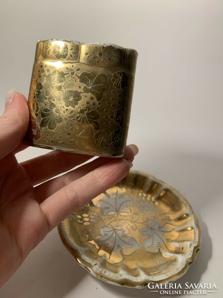 Drasche horn a. Gold-plated match holder and ashtray