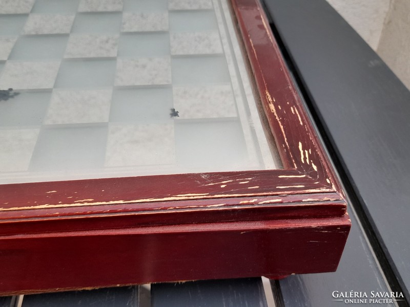 Üveg sakk készlet tároló táblával