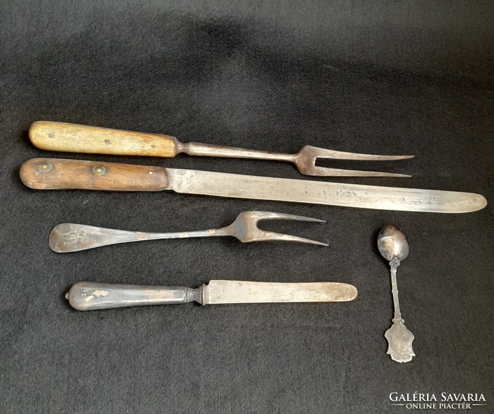 Antique meat forks, knives, spoons