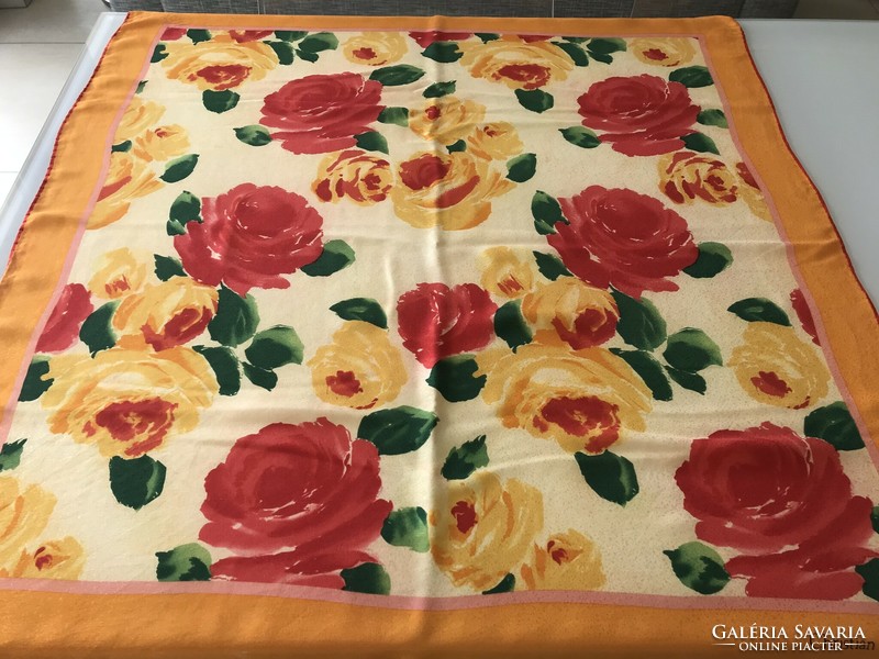 French Christian Bernard silk scarf with huge roses, 87 x 90 cm