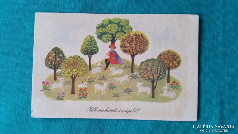 Régi húsvéti képeslap - rajz: K. Lukáts Kató, futott