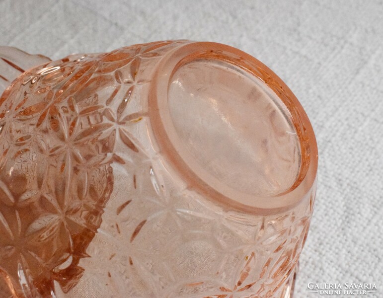 Régi üveg tálka párban , csiszolt talpú , öntött üveg 2db. rózsaszín 13 x 5,5 cm