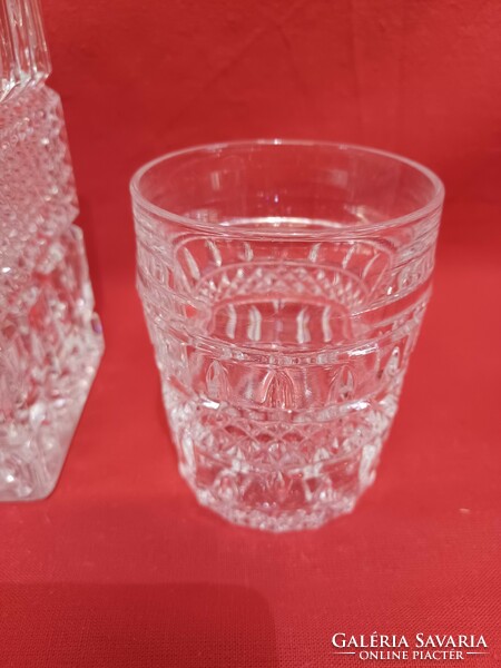 Polished, angular, solid, drink bottle, whiskey glass, with 2 glasses