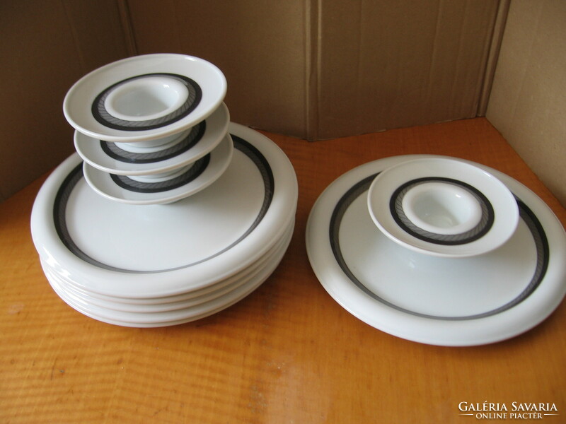 Rare thomas art deco elegant gray and white braided treat plate and egg holder set 6+4