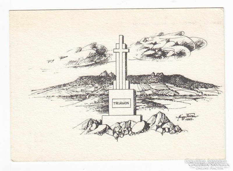 H:84 modern irredent postcard post office (Trianon memorial cross on Sághegy 1934-1994)