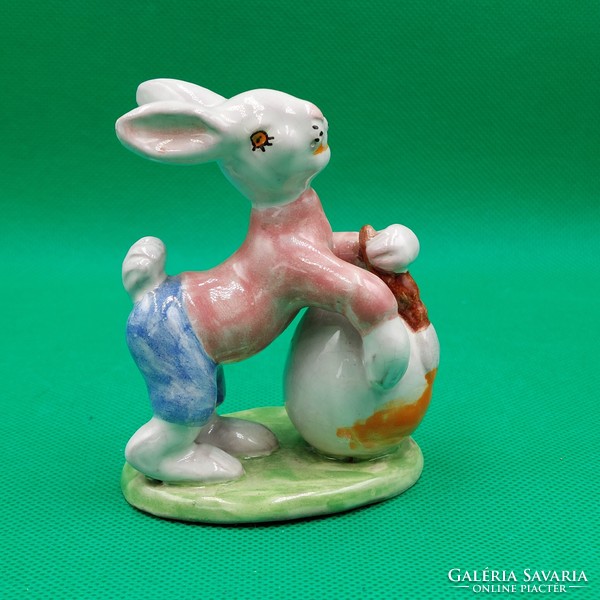Antique ceramic bunny figurine painting Easter eggs