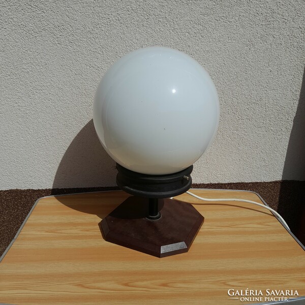 Huge bauhaus - art deco table lamp - white milk glass sphere with shade