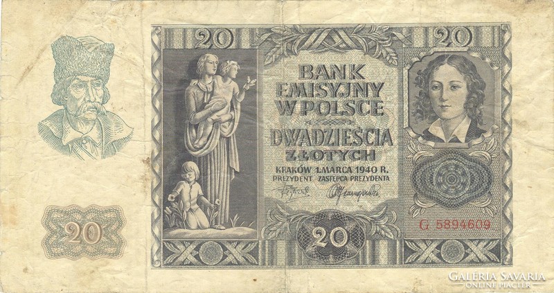 20 zloty zlotych 1940 Lengyelország német megszállás
